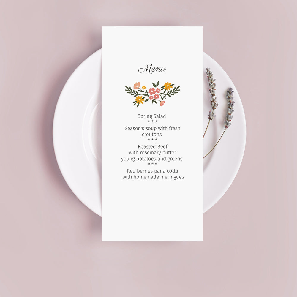 Cartes de menu de mariage