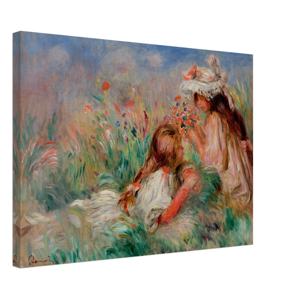 Girlsinthe Grass Arranginga Bouquet Leinwand