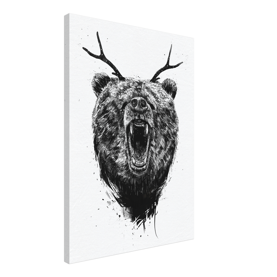 Angry Bear With Antlers Canvas